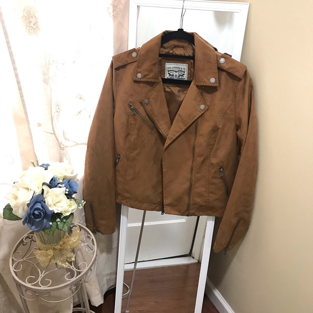 Levi’s Asymmetrical Faux Suede Tan Moto Jacket S - Picture 4 of 10